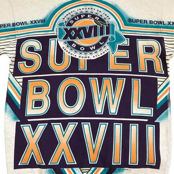 Vintage 1994 Super Bowl XXVIII Sweatshirt Large Crewneck All Over Print Cowboys - Picture 2 of 4